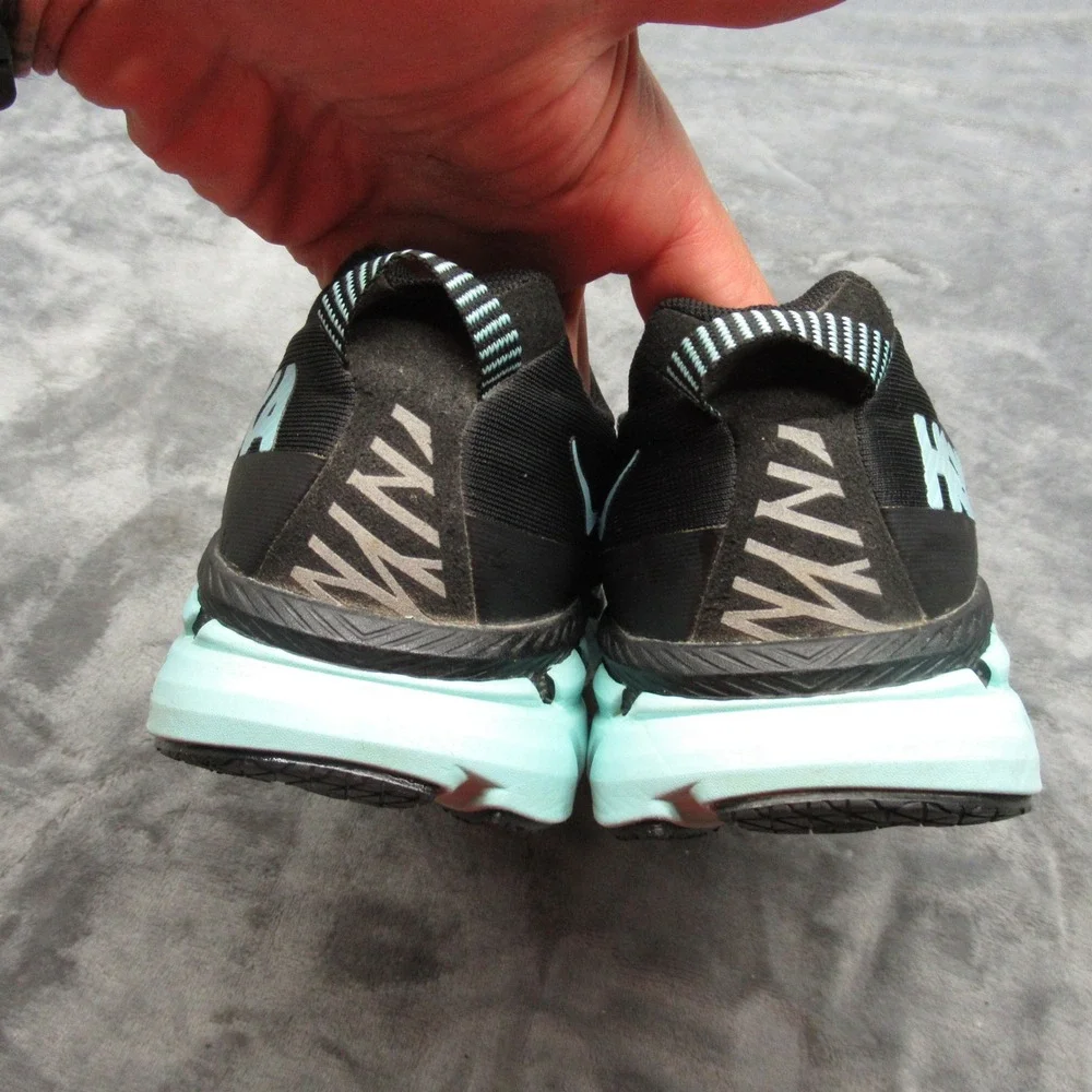 Hoka Clifton 6  Shoes Women 9.5 Black Aqua Low Sneaker‎ Lightweight Chunky Run